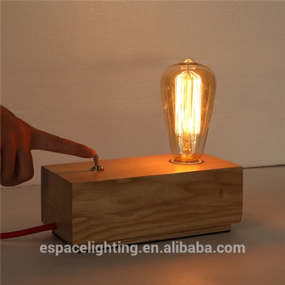 Modern taobao wood block switch table lamp with edison bulbs